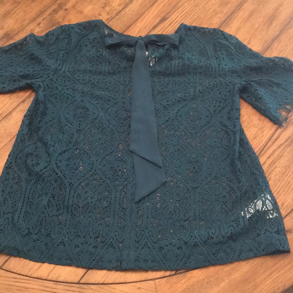 LOFT teal lace Shirt with bow back